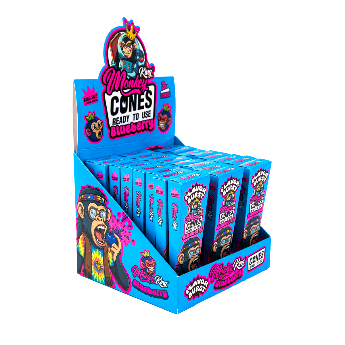 Monkey King: King Size Flavor Burst Cones (24 Pack) - Blueberry