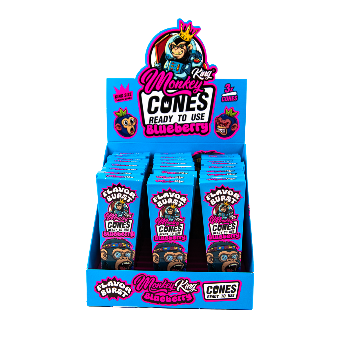 Monkey King: King Size Flavor Burst Cones (24 Pack) - Blueberry