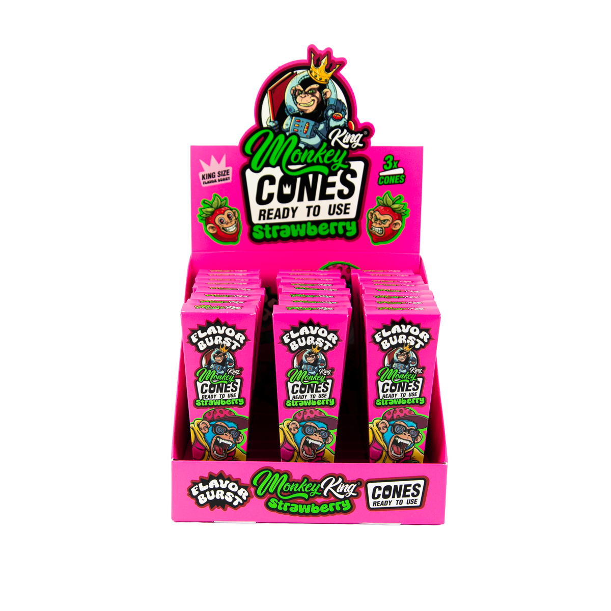 Monkey King: King Size Flavor Burst Cones (24 Pack) - Strawberry
