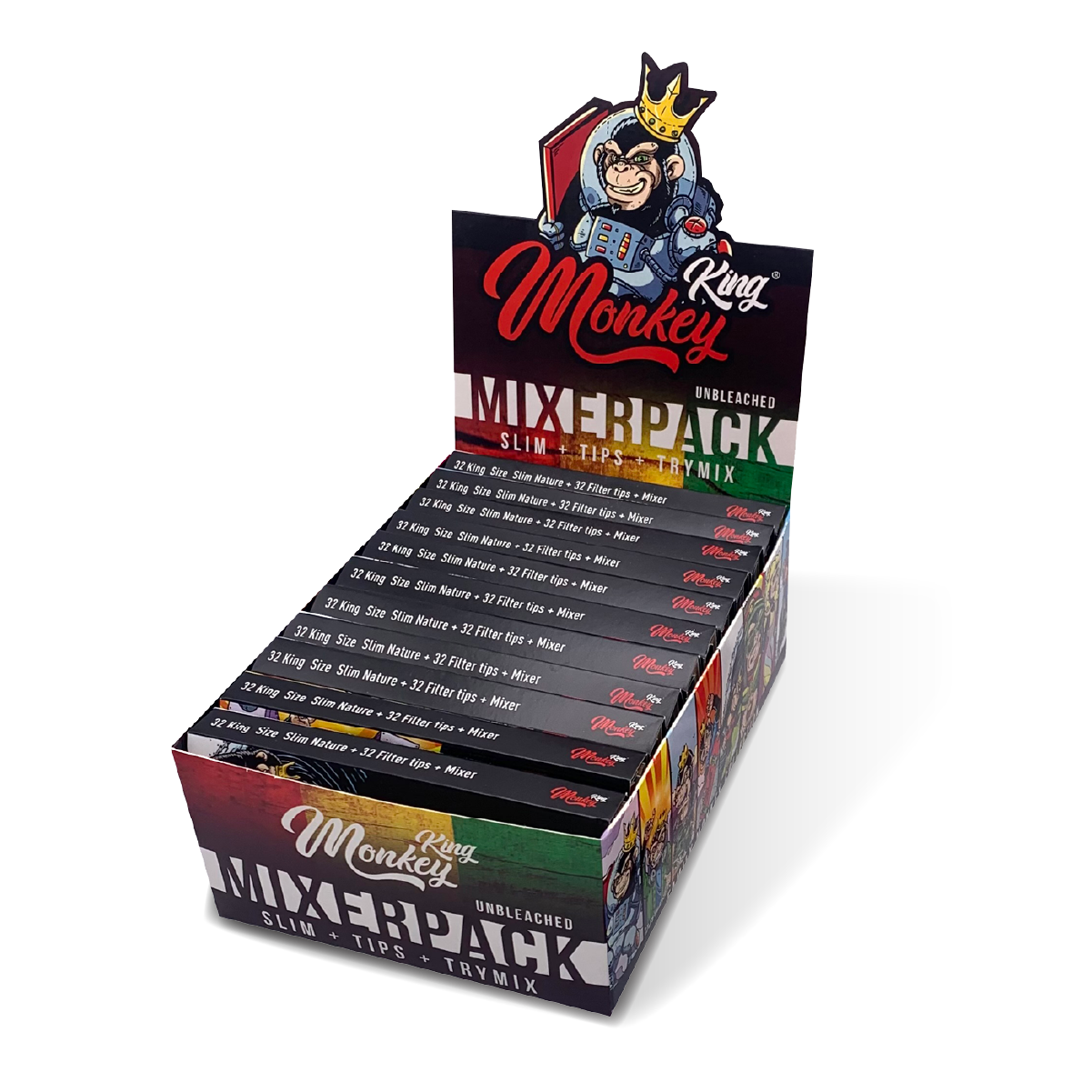 Monkey King Rolling Papers, Tips & Tray: TryMix Mixer Pack - King Size Unbleached (24 Pack)