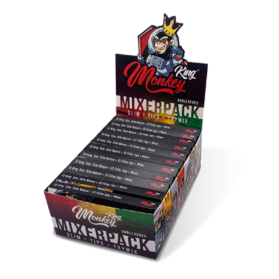 Monkey King Rolling Papers, Tips & Tray: TryMix Mixer Pack - King Size Unbleached (24 Pack)