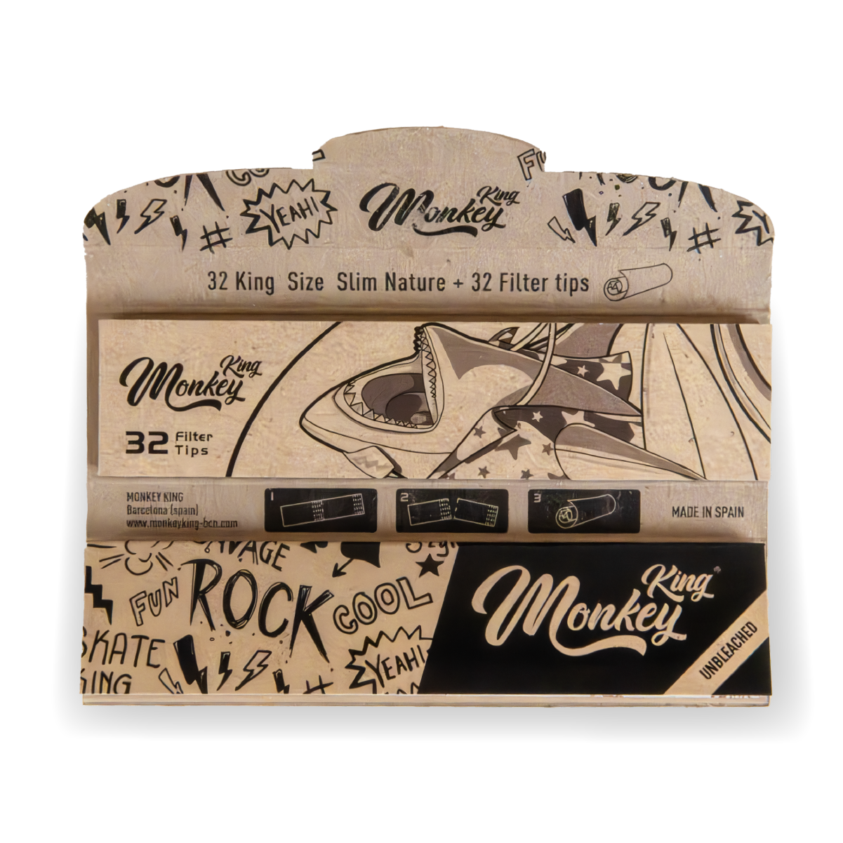 Monkey King Rolling Papers + Tips: Classic Wood - King Size (24 Pack)