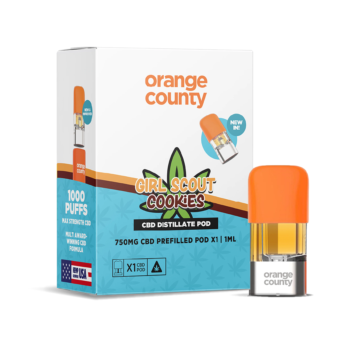 Orange County CBD Distillate Refill Pod 750mg: Girl Scout Cookies - 1ml (Single Piece)