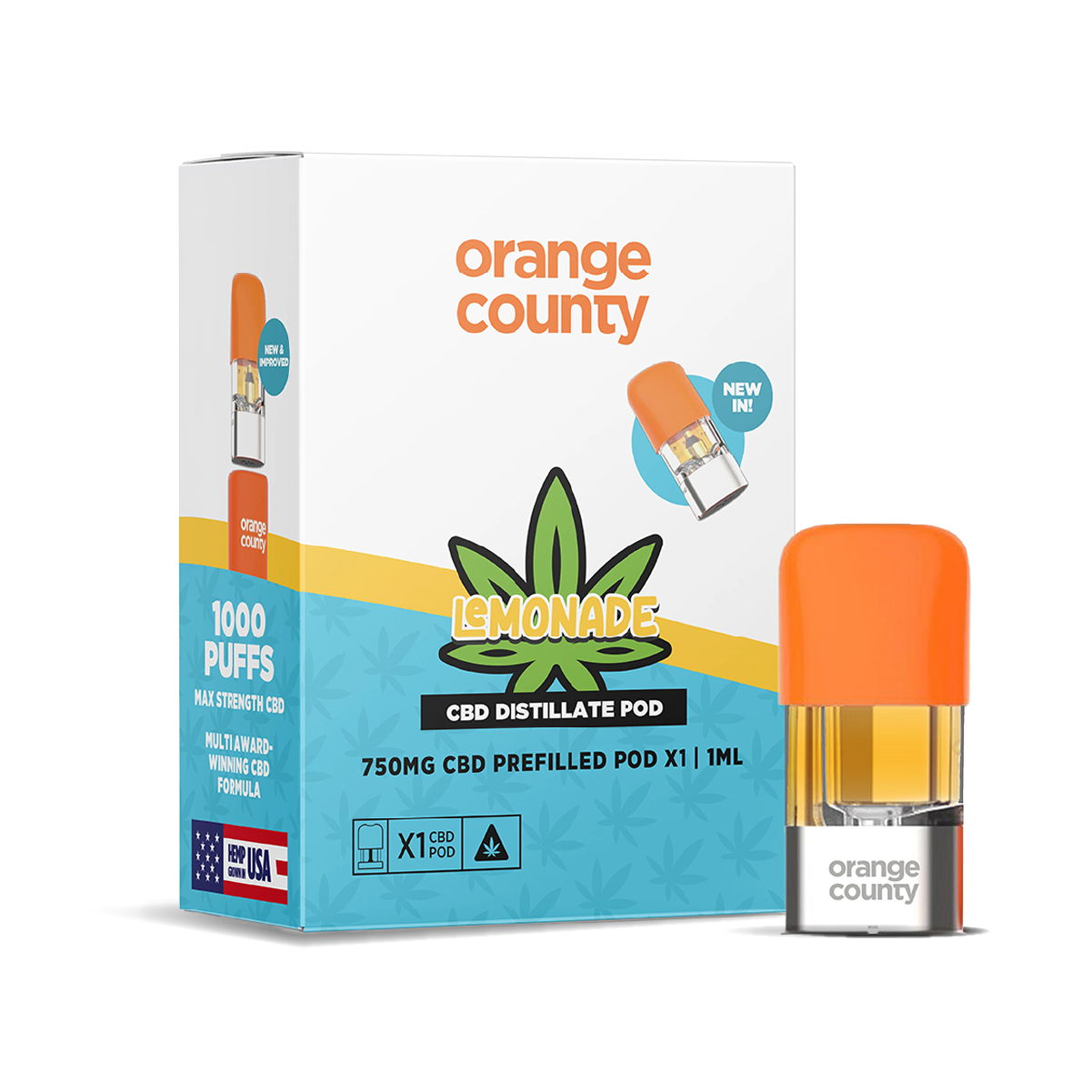 Orange County CBD Distillate Refill Pod 750mg: Lemonade - 1ml (Single Piece)
