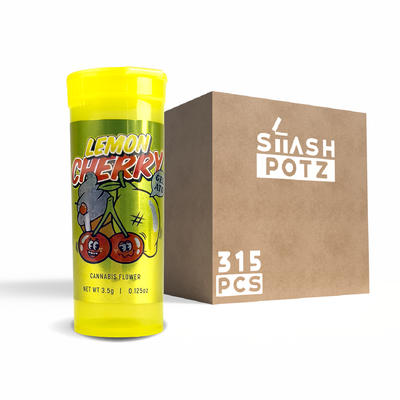 Stash Potz + Label Roll: Yellow Pot - Lemon Cherry Gelato (315pcs Carton)