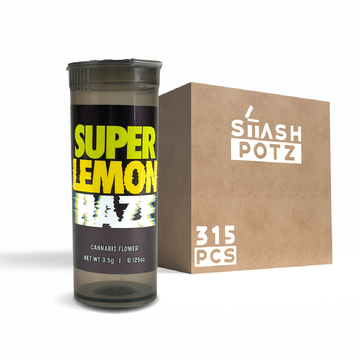 Stash Potz + Label Roll: Black Pot - Super Lemon Haze (315pcs Carton)