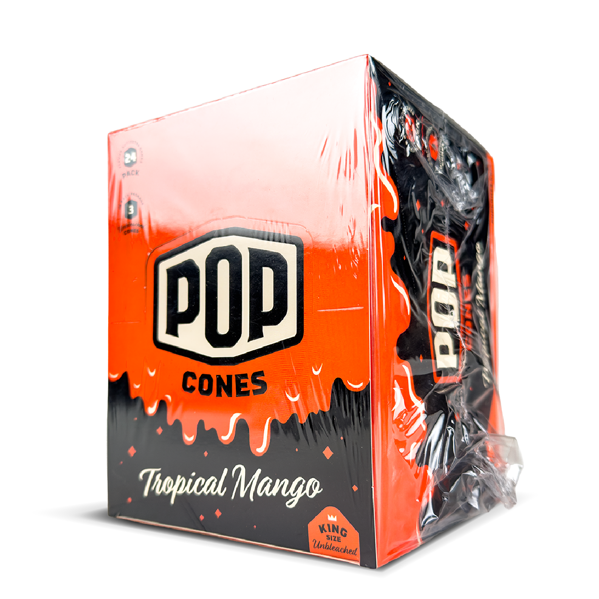POP King Size Unbleached Pre Rolled Cones - Tropical Mango (Full Box)