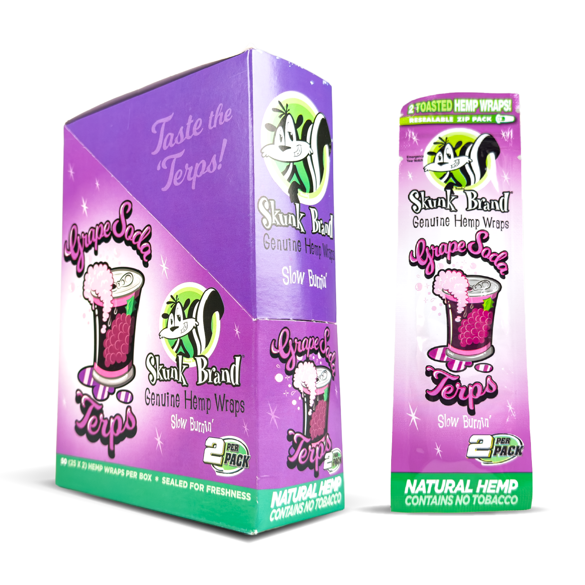 Skunk Brand Slow Burn Hemp Wraps: Grape Soda - 2x Wraps (24 Pack)