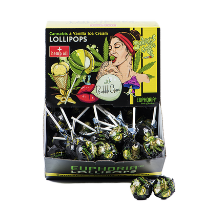 Euphoria Cannabis Lollipops with Bubblegum - Vanilla Ice Cream (100pcs)